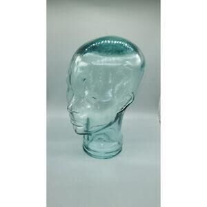 Clear Green Tint Art Glass Head Mannequin Wig Hat Holder Display 11” Tall